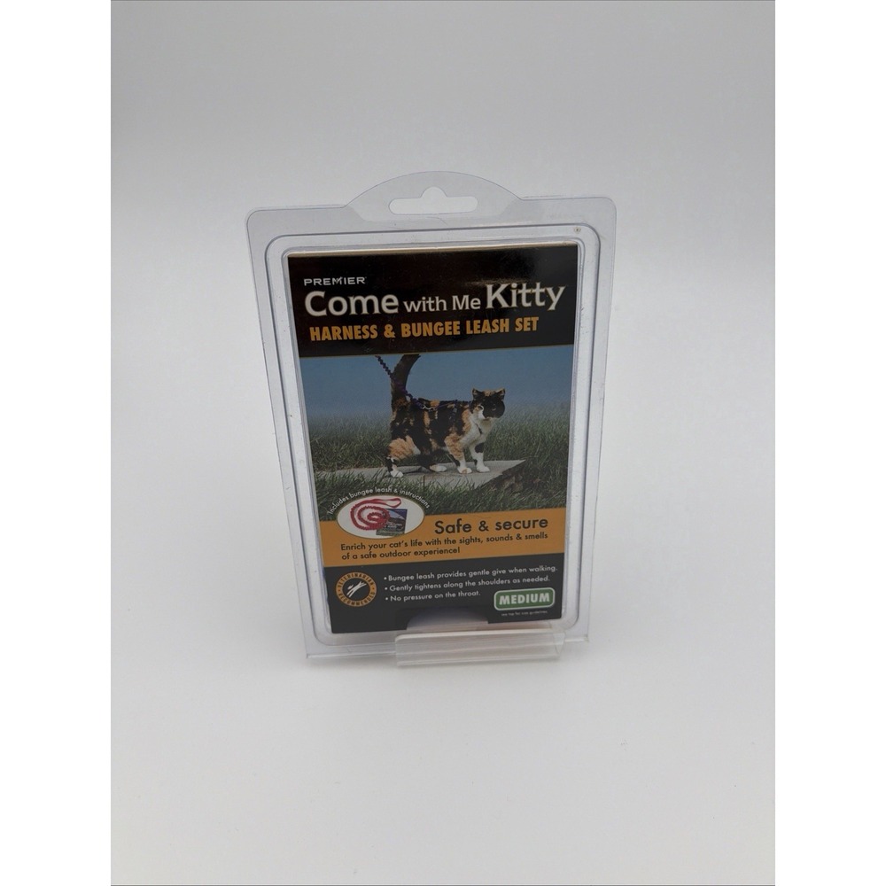 Come With Me Kitty Cat Harness & Bungee Leash Black Silver Medium